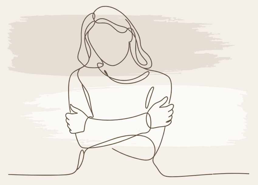Keho ja mieli line woman self hug